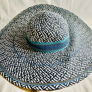 Cost Plus World Market Blue and White Geometric Sun Hat